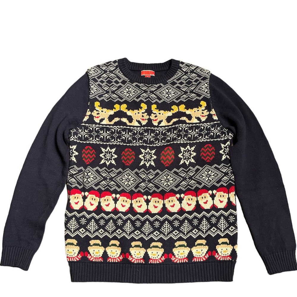 Men’s Christmas sweater navy with Xmas design lights up battery operated Size M